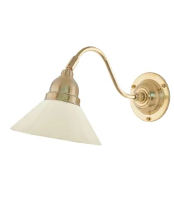 Vägglampa - Runeberg mässing, benvit skomakarskärm