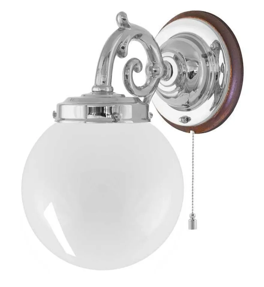 Vägglampa - Topelius nickel, opalvit klot