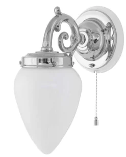 Vägglampa - Topelius nickel, opalvit droppe