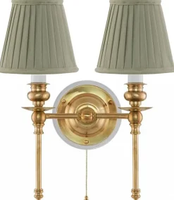 Vägglampa - Wivallius mässing, olivgrön tygskärm