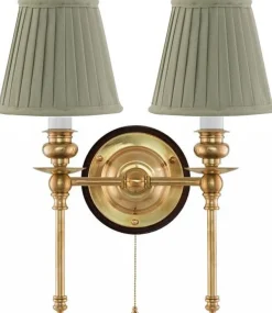 Vägglampa - Wivallius mässing, olivgrön tygskärm