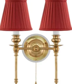 Vägglampa - Wivallius mässing, röd tygskärm