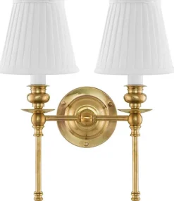Vägglampa - Wivallius mässing, vit tygskärm