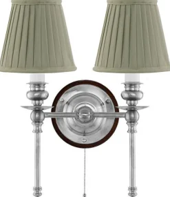 Vägglampa - Wivallius nickel, olivgrön tygskärm
