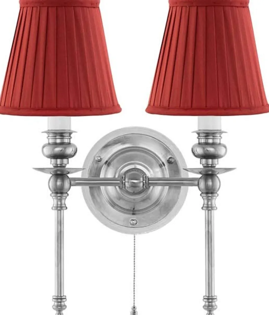 Vägglampa - Wivallius nickel, röd tygskärm