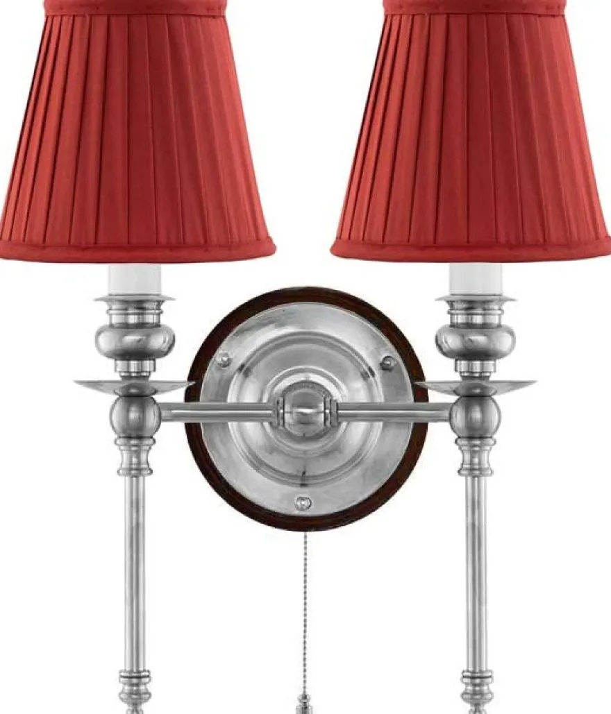 Vägglampa - Wivallius nickel, röd tygskärm