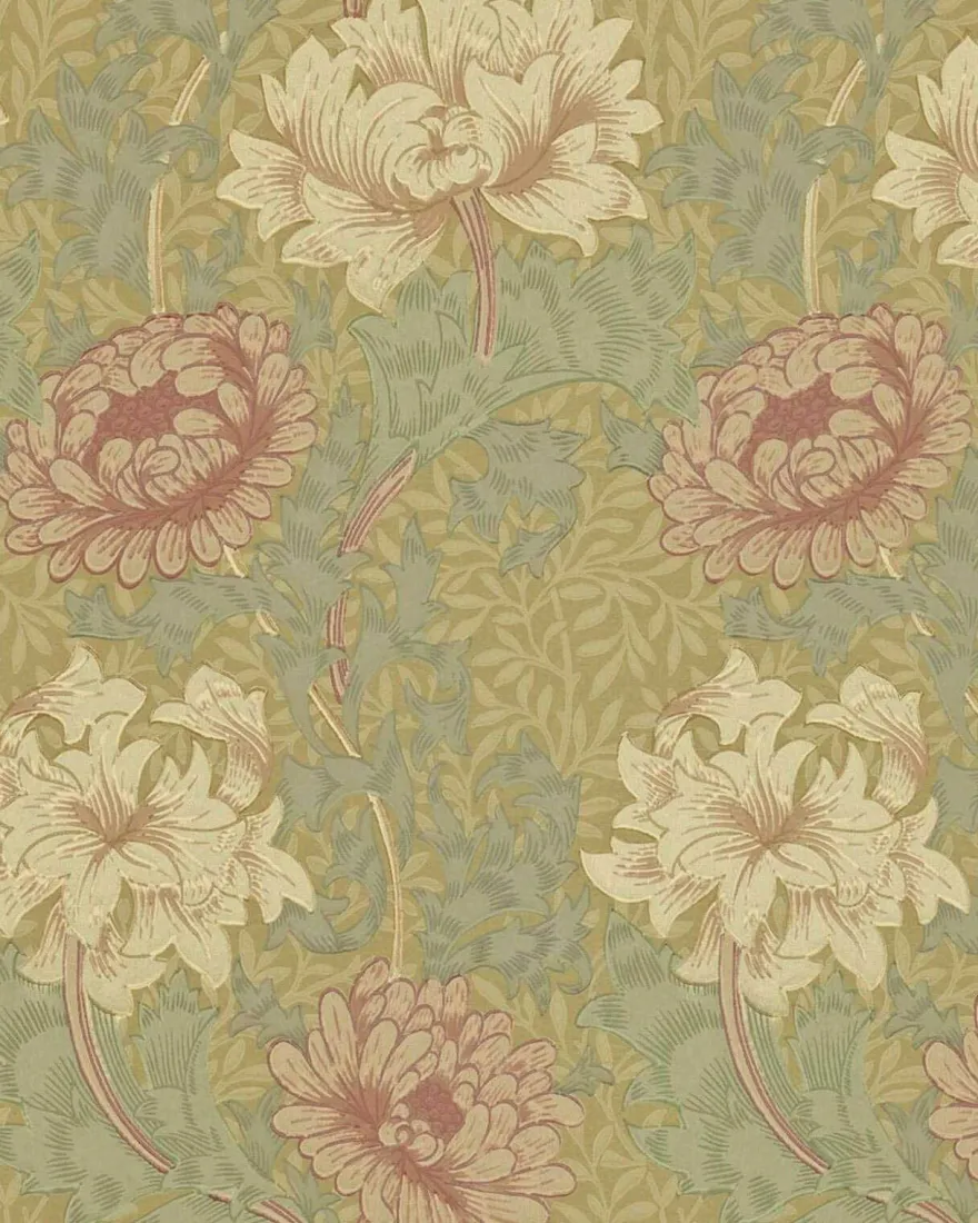 William Morris & Co. Tapet - Chrysanthemum Pink/Yellow/Green