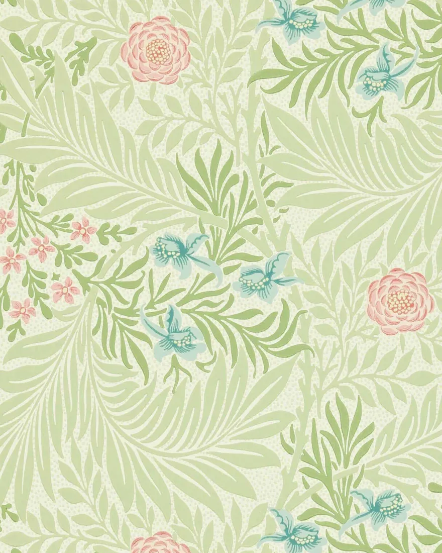 William Morris & Co. Tapet - Larkspur Green/Coral