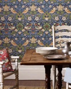 William Morris & Co. Tapet - Strawberry Thief chocolate/slate